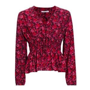 DEREK LAM 10 CROSBY Lilith Floral V Neck Peplum Blouse Women's Size 2 NWT